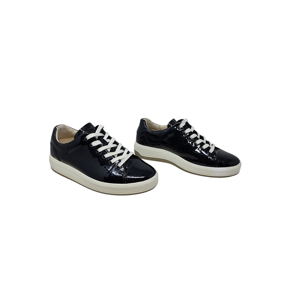 ECCO Sneakers 35 4-4.5 Womens 3-3.5 Kids Black Patent Leather Low Top Lace Up